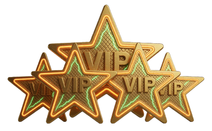 F&uuml;nf goldene VIP-Sheriffsterne symbolisieren die Lizaro VIP-Stufen
