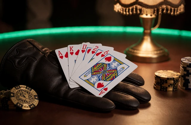 Blackjack-Karten auf Lederhandschuh als Tischspiele Kategorie bei Lizaro Casino