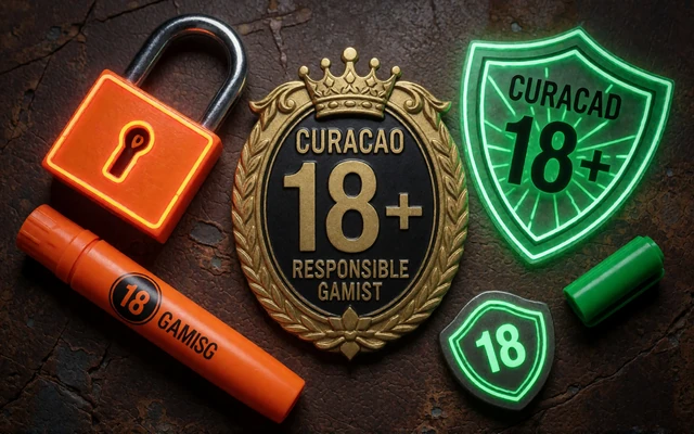 Curacao-Lizenzabzeichen mit Schloss und 18+ Hinweis f&uuml;r Lizaro Casino Sicherheit