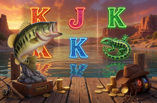 Western-Fluss mit Bass-Troph&auml;e als Big Bass Bonanza Highlight f&uuml;r Online Slots