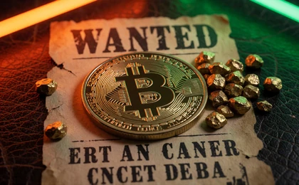 Bitcoin-M&uuml;nze auf Wanted-Poster f&uuml;r den Weekly Crypto Reload bei Lizaro