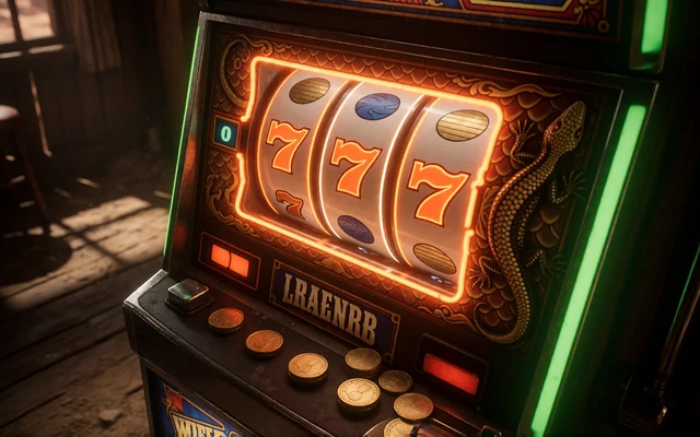 Gl&uuml;hender Slot-Automat im Western-Saloon f&uuml;r Lizaro Casino Spiele
