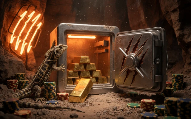 Jackpot-Tresor mit Goldnuggets als Teaser f&uuml;r Lizaro Casino Jackpots