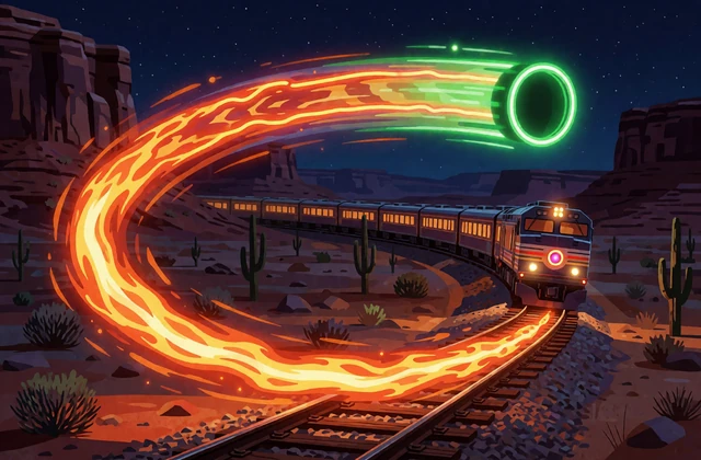 Crash-Kurve als Neonspur &uuml;ber W&uuml;stenzug f&uuml;r Instant Games bei Lizaro Casino